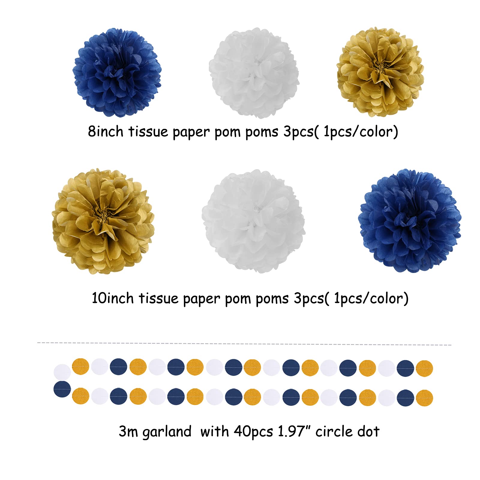 Navy Blue White Gold Party Decoration 23Pcs Kits-Paper Flowers,Banner Flags,Circle Banner,Tassel Garland Birthday Bachelorette B